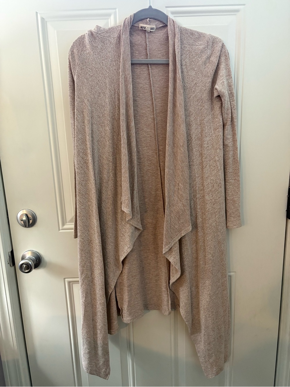 Inspired Hearts Light Taupe Open-Front Draped Cardigan